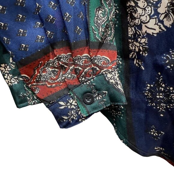 Pretty Little Thing Blouse Size 6 Blue Green Patchwork Print Oversized Button Up - Picture 9 of 9